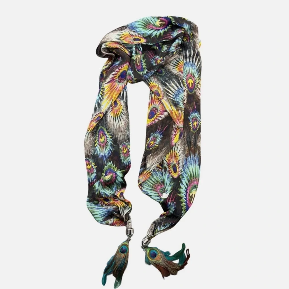 Peacock Feather Print Scarf Beach vacation Vintage Y2K